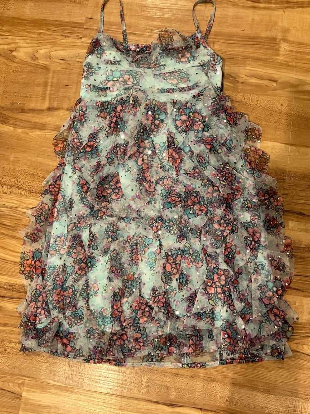 🌟 Size 6 GUC.Justice Ruffle Dress sparkle with Pink and Turquoise - Picture 1 of 6